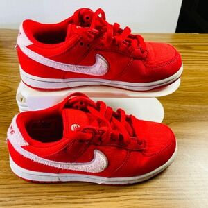 Nike Dunk Low Valentines Day GS 3Y Red Corduroy Swoosh White Heel Tab Sneakers